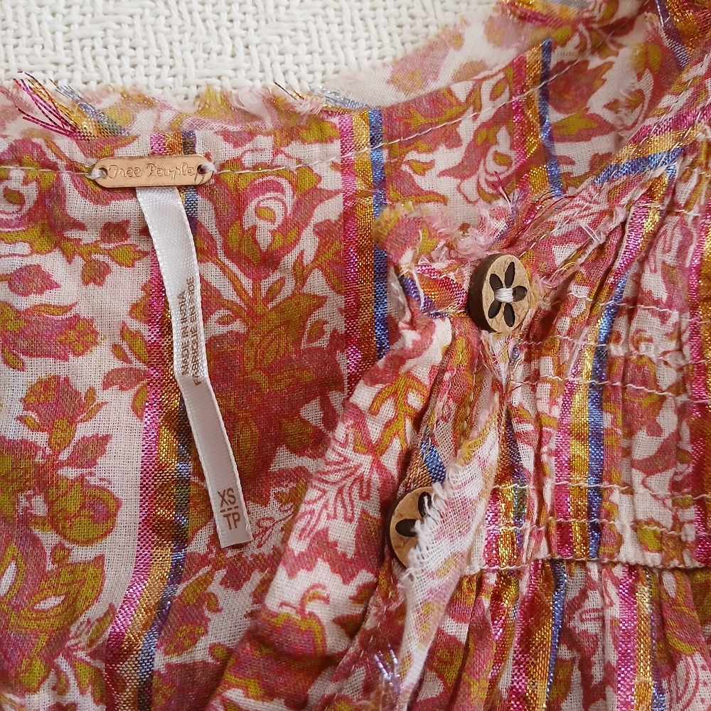 free people ♡ bali bohemian disco top xs boho gypsy 70s retro eclectic floral - Picture 7 of 10